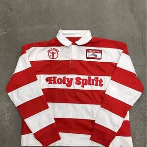 Red and White Striped Rugby Shirt